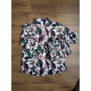 AKRIS Punto Tropical Leaf Print‎ Wide Leg Cropped Pants Suit Women's READ